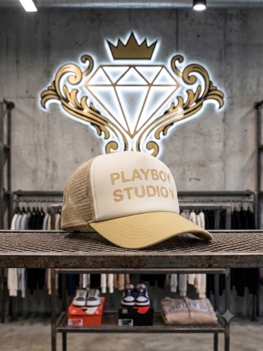Playboy by PacSun Tan Cream Mesh Trucker Hat Snapback Playboy Studio OSFM Unisex